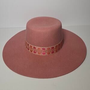 Lack of Color Sierra Rose Wide Brim Wool Boater Hat Rose Pink Small 55cm